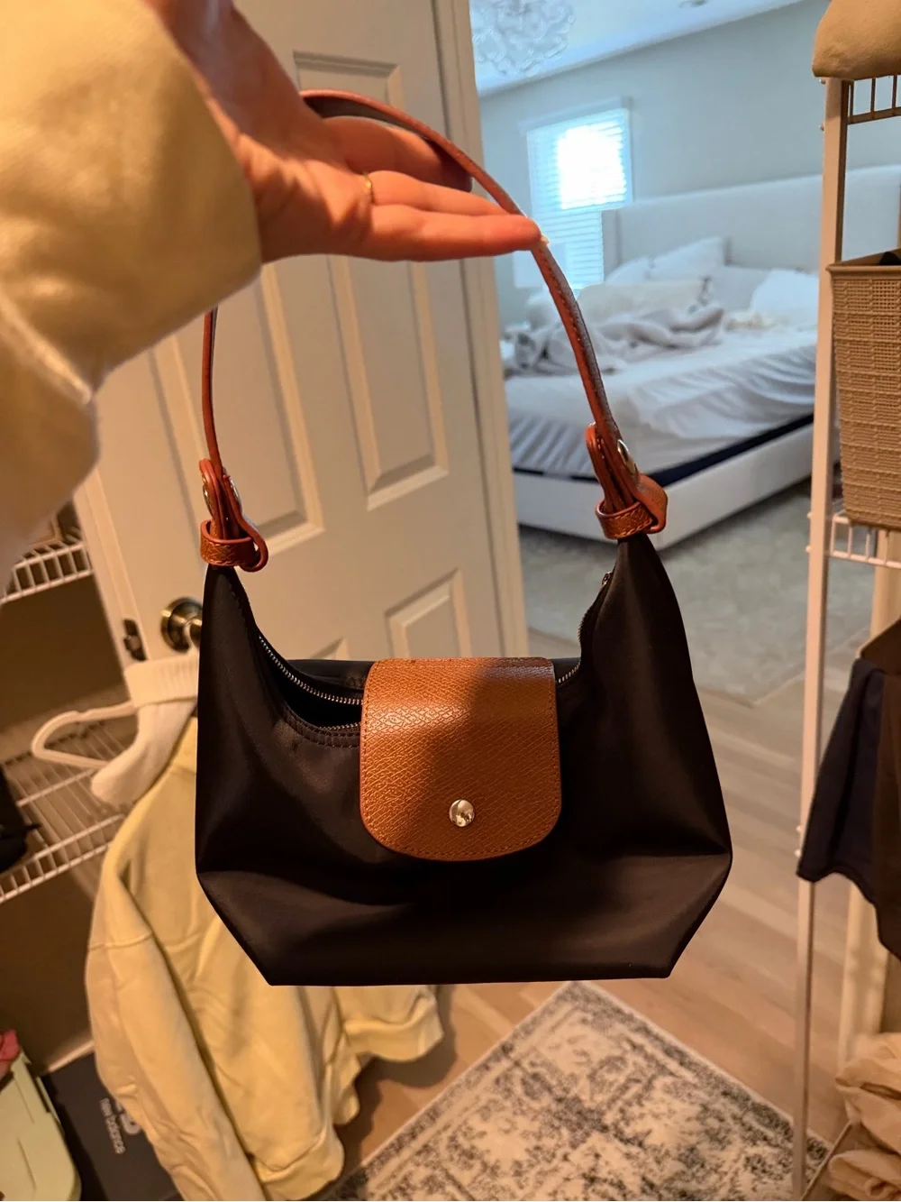 Black and Brown Women's Shoulder Bag with Top Flap